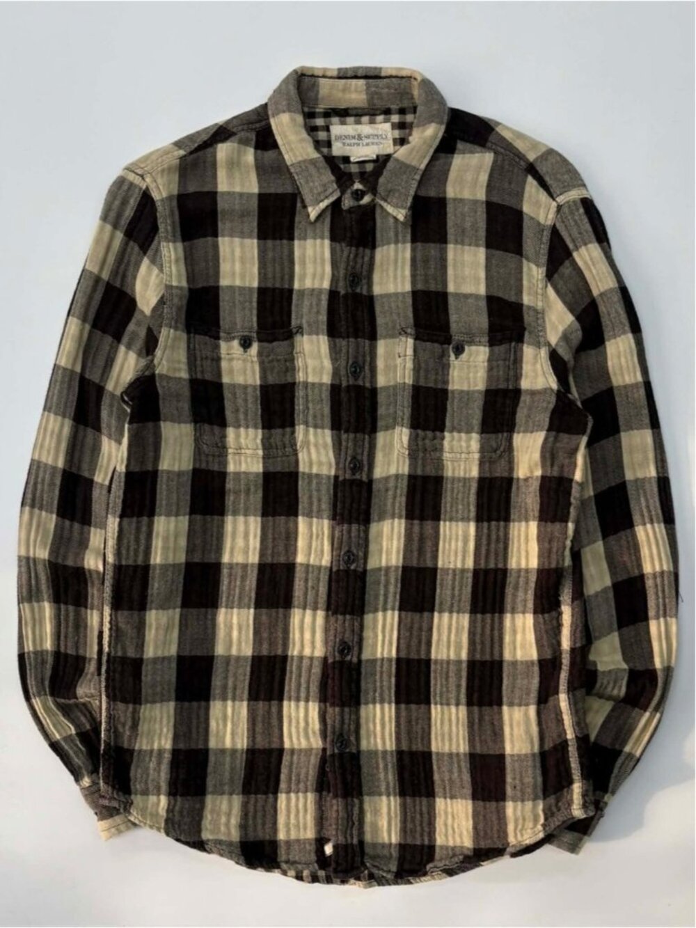 Denim & Suply Ralph Lauren Check Plaid Black Western Shirt Long Sleeve size XXL